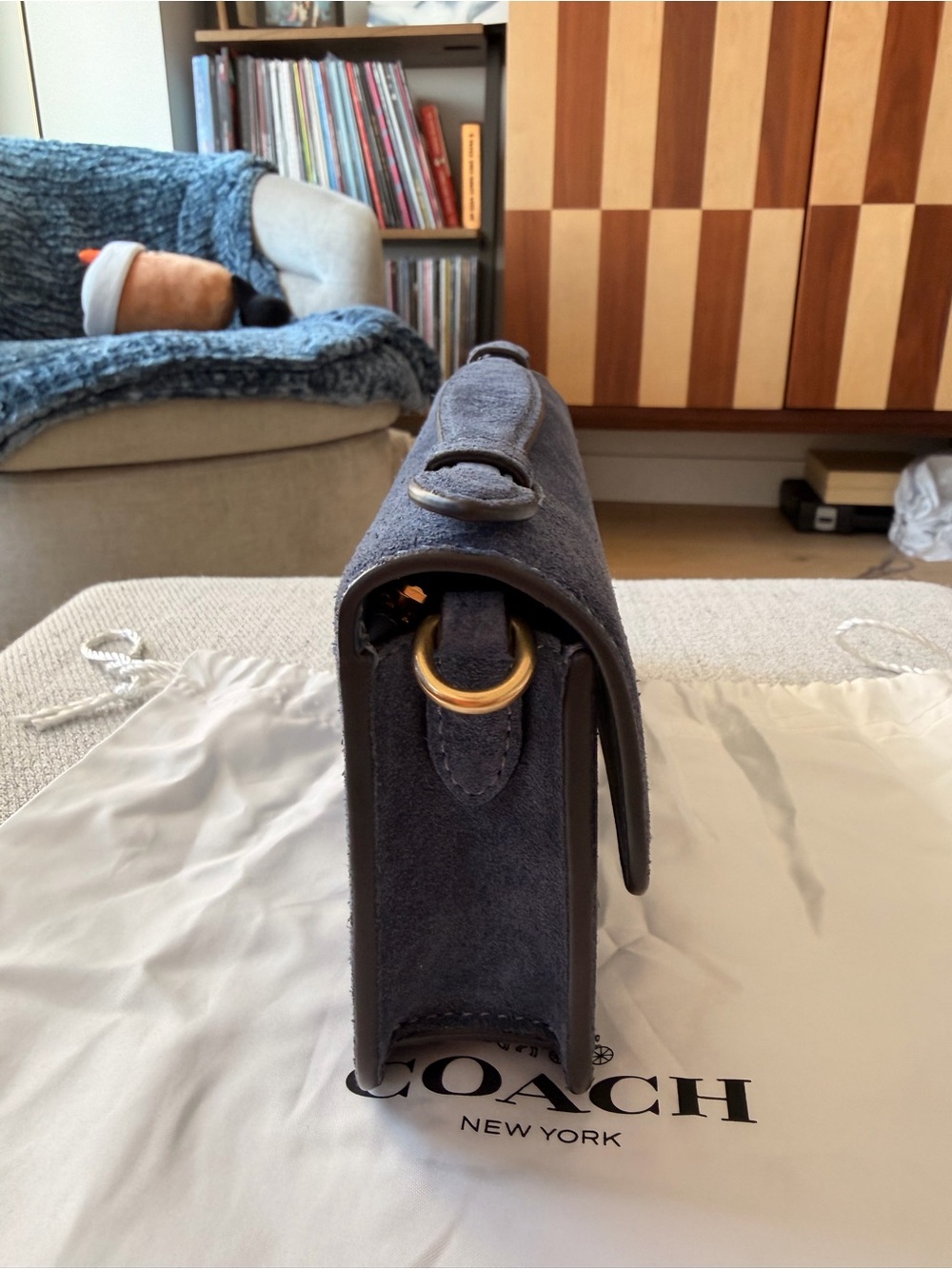 Coach Elora Top Handle Bag Blue Denim Suede - Picture 4 of 7